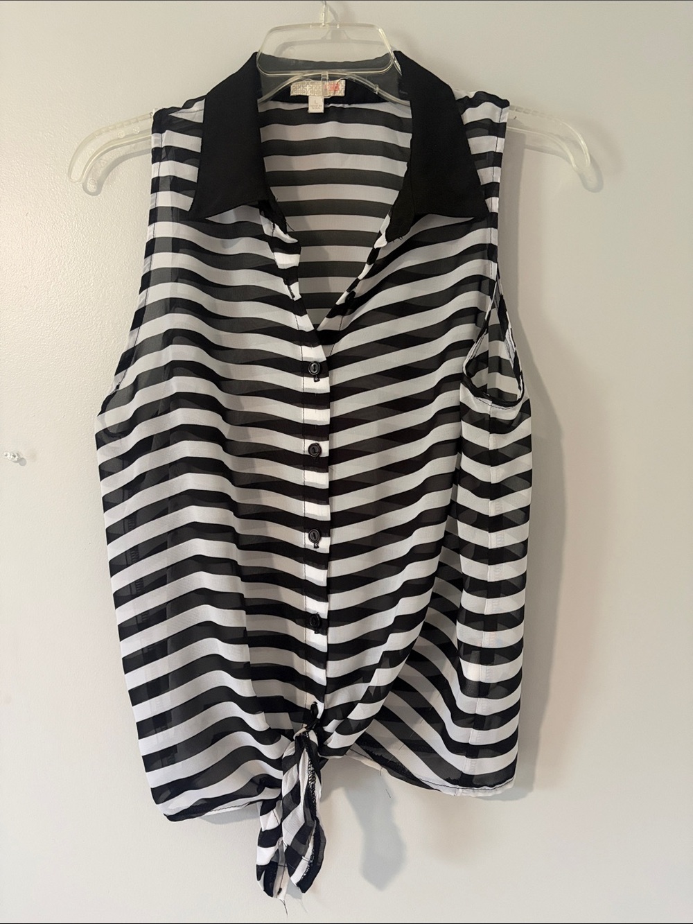 GB girls Black & White Striped Tie-Hem Sleeveless Blouse